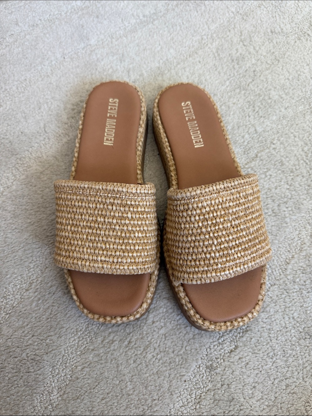 Steve Madden Woven Tan Slide Sandals